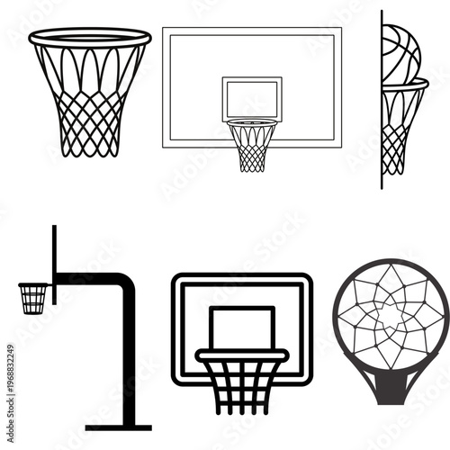 Basketball Hoop and Backboard Set Professional Court Equipment Icons