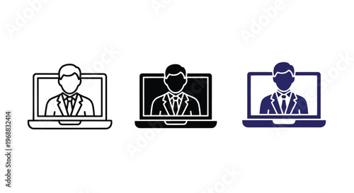 Three stages of video call clarity from clear to pixelated and then colored outline. Vector