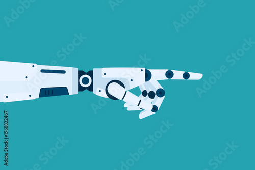 Futuristic robot hand pointing forward, symbolizing innovation, direction, or selection in artificial intelligence.