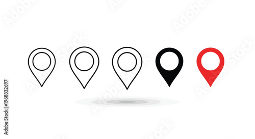 Sequence of location pins with varying colors and fill styles Vector