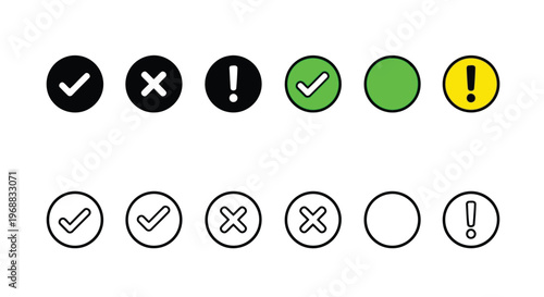 Visual representation of various symbols inside colored and black circles Vector