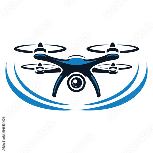 Quadcopter drone with wireless signal waves illustration