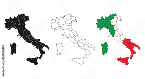 Regional highlighting map of italy showing different administrative divisions Vector