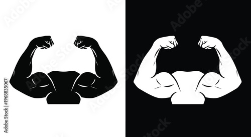 Contrasting visual representations of flexing arms in black and white styles Vector