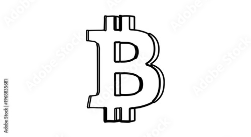 A minimalist vector graphic of the Bitcoin logo in a simple black and white design