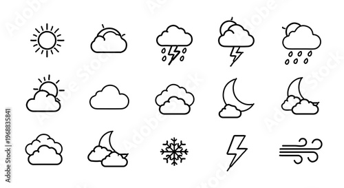 A set of minimalist weather icons in a flat design style