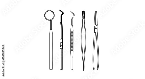 A set of dental tools illustrated in a flat, minimalist style
