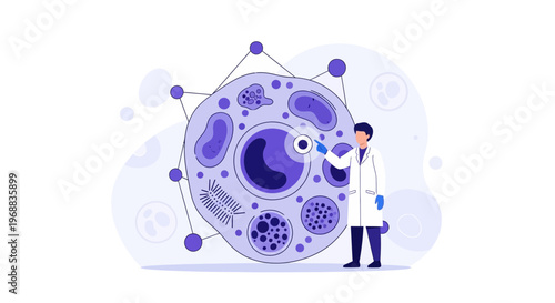 Scientist examines cell structure, molecular biology research, medical science concept