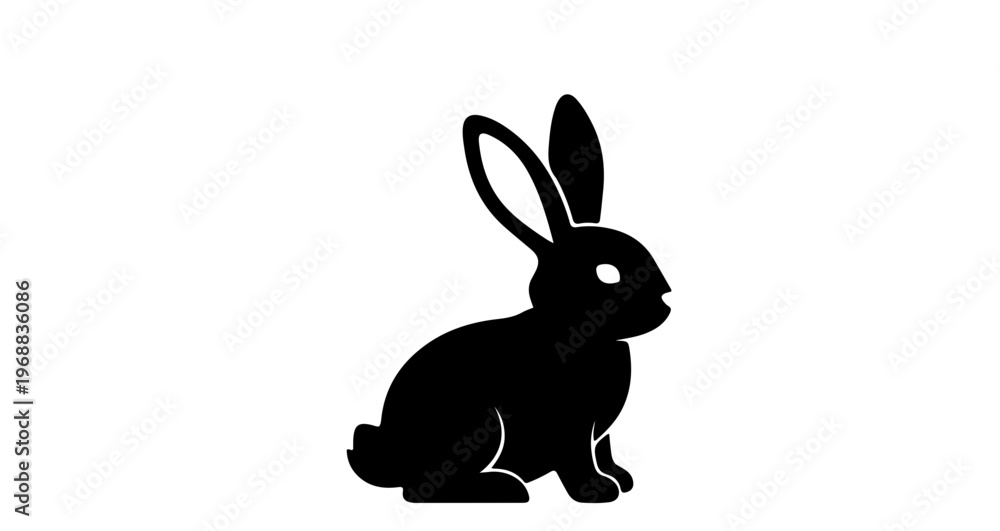 Obraz premium A black silhouette of a rabbit sitting on a white background