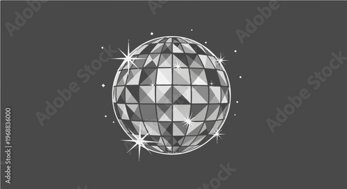 A shiny disco ball vector graphic with a minimalist design on a dark background