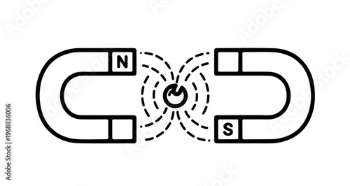 A vector graphic illustration of a horseshoe magnet with magnetic field lines