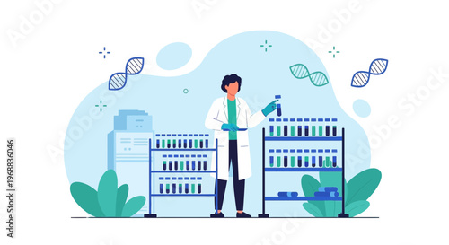 Scientist in Lab Coat Analyzing DNA Samples in Modern Research Laboratory