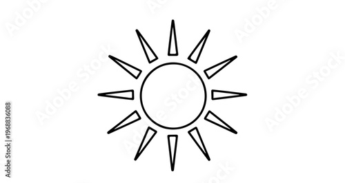 A simple line art sun icon with rays on a white background