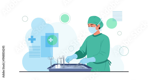 Surgeon Preparing Surgical Instruments for Operation in Operating Room