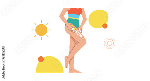 Woman applying sunscreen on leg, sun protection, summer skincare, healthy skin