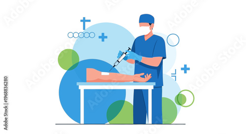 Surgeon Performing Procedure on Patient's Arm with Syringe in Medical Setting