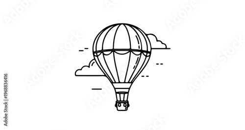 A minimalist line art illustration of a hot air balloon floating in the sky