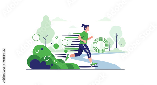 Woman running in park, healthy lifestyle, fitness and exercise, motion blur