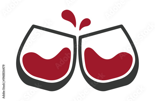 Two clinking glasses of red wine icon vector illustration on transparent background
