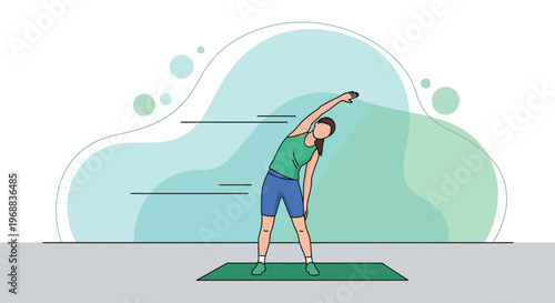 Woman stretching side body on yoga mat, healthy lifestyle, fitness exercise