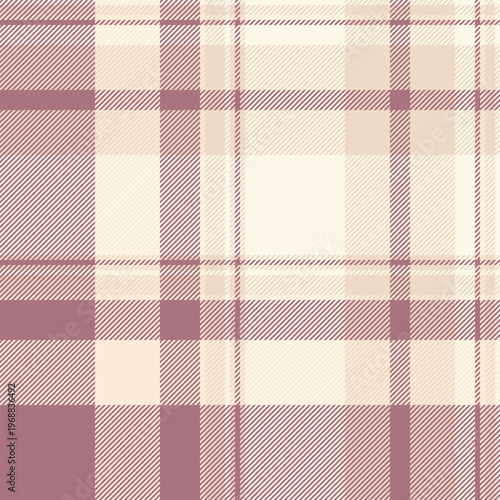 Gingham seamless plaid texture, tradition tartan check vector. Strip textile background fabric pattern in red and light colors.