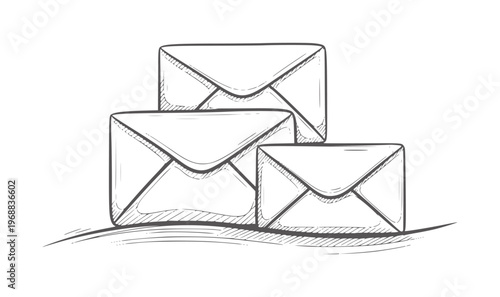Three hand drawn envelopes stacked wavy lines mail letter communication correspondence