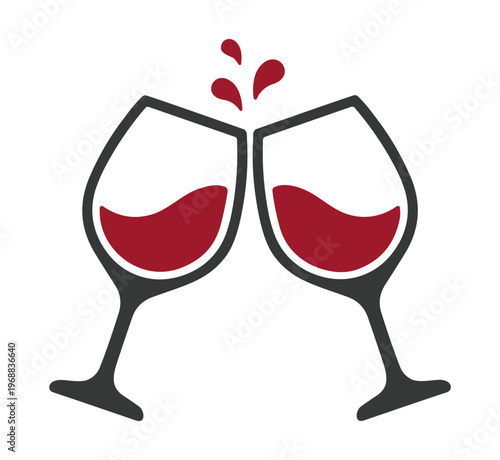 two red wine glasses clinking celebration icon illustration on transparent background