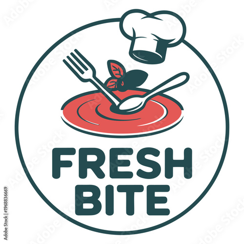 Delicious meal illustration with fresh bite logo and chef hat