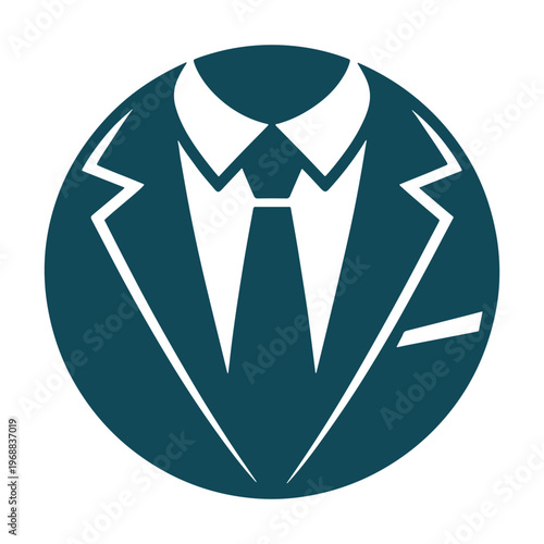 Stylish graphic of a formal dress shirt and tie inside a circular frame