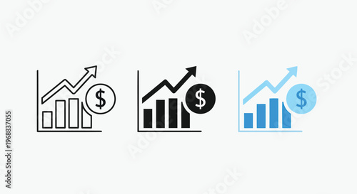 Growth and financial success represented through bar charts and dollar signs Vector