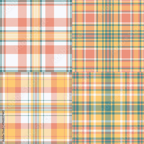 Plaid pattern pack for printable seasonal products. Suitable for cards, banners, invitations, and DIY gift crafts. Seamless vectors maintain alignment.
