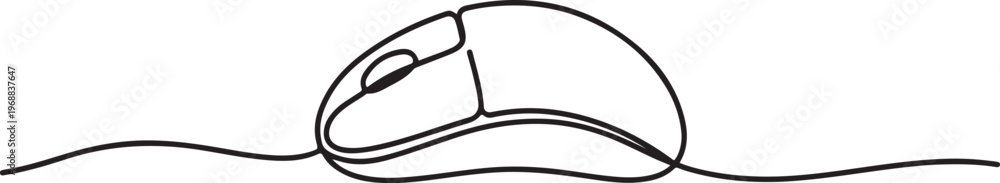 Fototapeta premium Drawn continuous one line computer mouse logo. Vector illustration, continuous line art illustration, Computer mouse continuous one line drawing One line draw graphic design vector