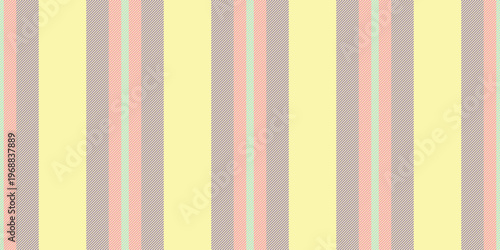 Editable background textile seamless, trend lines texture vector. Front vertical pattern fabric stripe in yellow and violet colors.