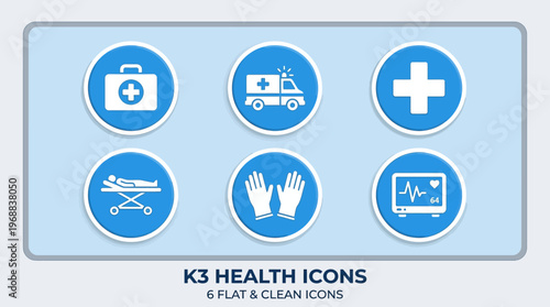 K3 Health and Safety Icons Flat Design Set on Isolated White Background