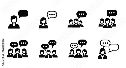 Illustrations of varying communication dynamics between individuals and groups Vector