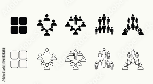 Visual representation of organizational structures and group dynamics illustrated with icons Vector