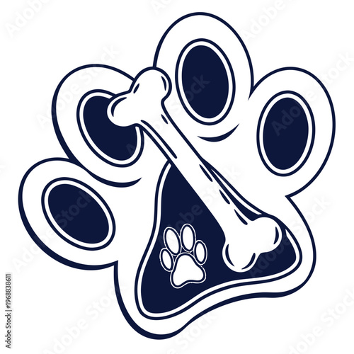Paw print with bone and small paw inside with animal care with dog bone