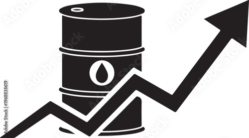 oil barrel with upward arrow chart representing rising fuel prices energy market growth petroleum demand increase economic trend vector illustration