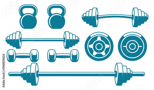 Assorted weightlifting equipment and exercise tools for strength training