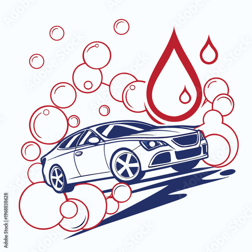 Car wash scene with bubbles and water drops with water drop with wash day