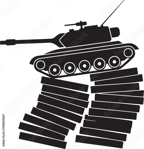 military tank crushing stacks of money symbolizing war cost economic destruction defense spending impact budget loss financial burden concept vector illustration