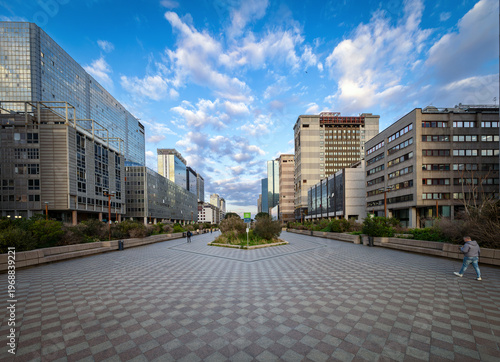 Geometric pedestrian plaza within the Naples business district.