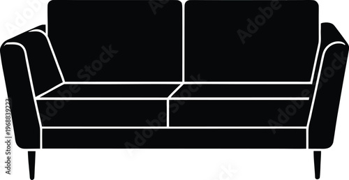 sectional sofa silhouette vector art illustration, black and white design