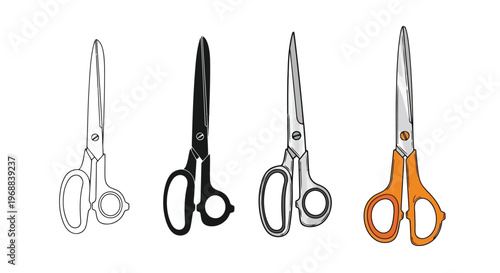 Four types of scissors displayed in a comparative illustration Vector