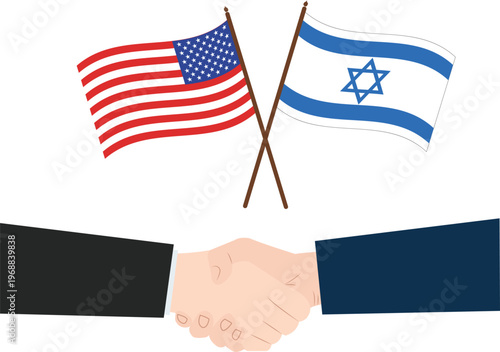 America Israel handshake friendship deal business agreement Defencse deal  America flag Israel flag vector