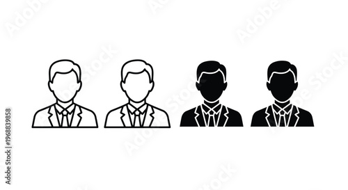 Four silhouetted figures in formal attire standing side by side Vector