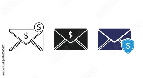 Illustrations of different types of email-based financial communications Vector