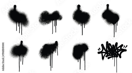 Set of black spray paint graffiti drips and splatters