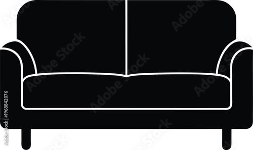 sofa silhouette vector art illustration, black and white design