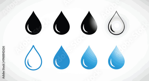 Variations of water droplet icons in black, gray, and blue colors Vector